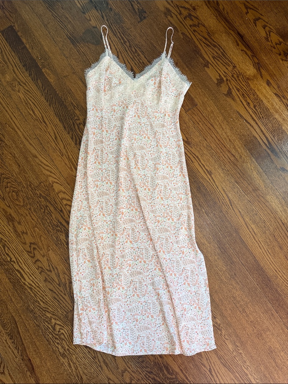 LOFT Floral Lace-Trim Strapless Slip Dress in Soft Pink and Cream